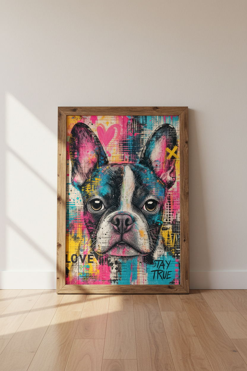 French Bulldog Graffiti Wall Art Print | Neon Urban Dog Decor | Street Art Poster