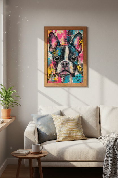 French Bulldog Graffiti Wall Art Print | Neon Urban Dog Decor | Street Art Poster
