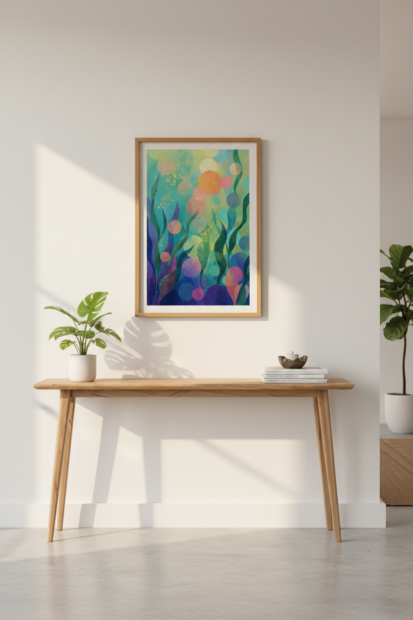 Abstract Ocean Art | Colorful Underwater Hues, Living Room Decor