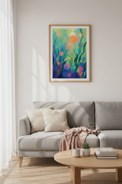 Abstract Ocean Art | Colorful Underwater Hues, Living Room Decor