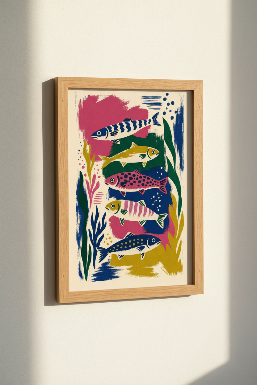Abstract Colorful Fish Wall Art Print | Kitchen Decor | Mediterranean Poster