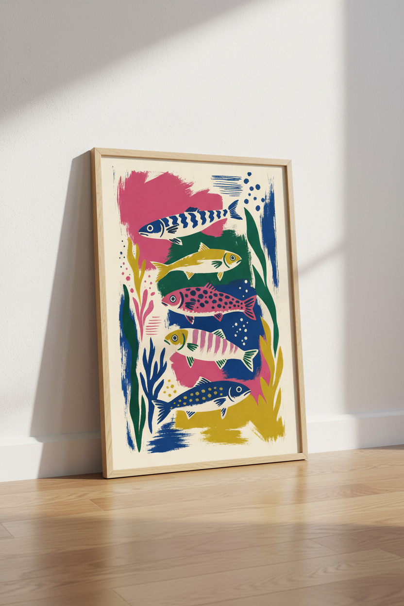 Abstract Colorful Fish Wall Art Print | Kitchen Decor | Mediterranean Poster