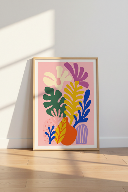 Matisse Floral Abstract Wall Art | Pink Colorful Botanical Print | Modern Living Room