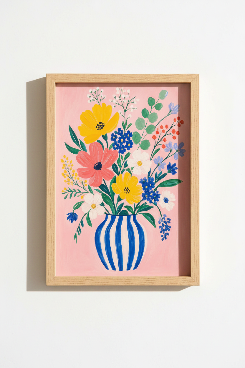Flower Bouquet Wall Art Print | Colorful Floral Poster, Pink Aesthetic Room Decor
