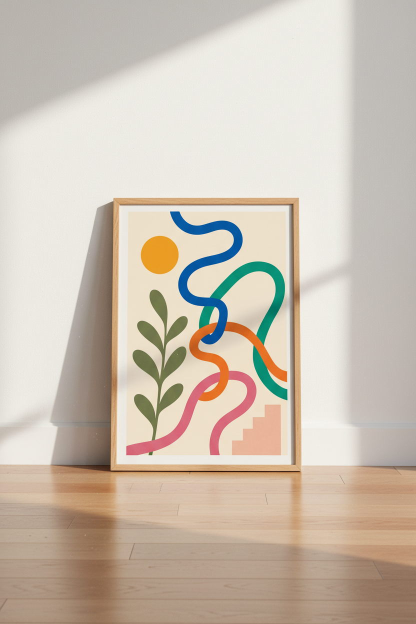 Abstract Botanical Shapes Wall Art Print | Modern Living Room Decor | Retro Poster