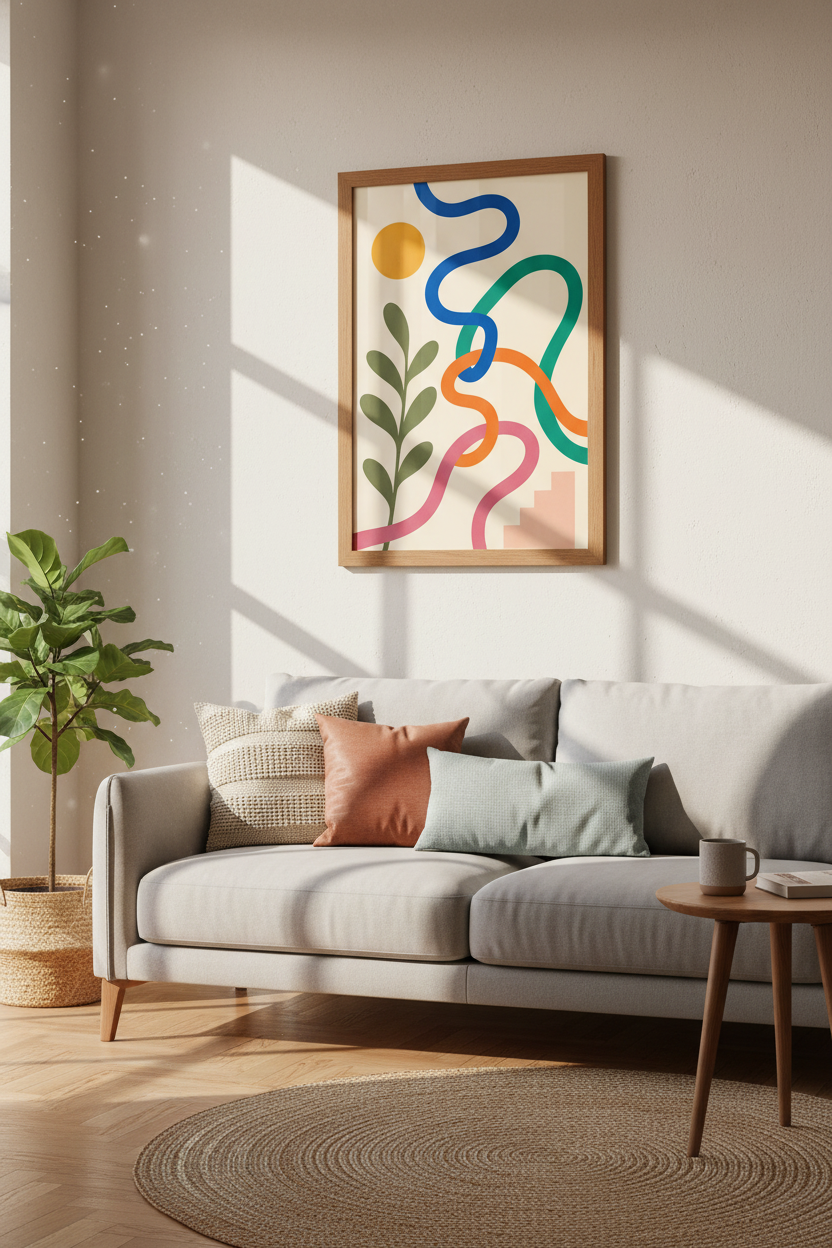 Abstract Botanical Shapes Wall Art Print | Modern Living Room Decor | Retro Poster
