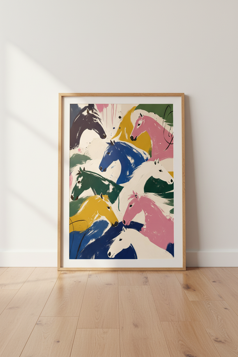 Abstract Horse Herd Wall Art | Colorful Modern Animal Decor | Pop Art Poster