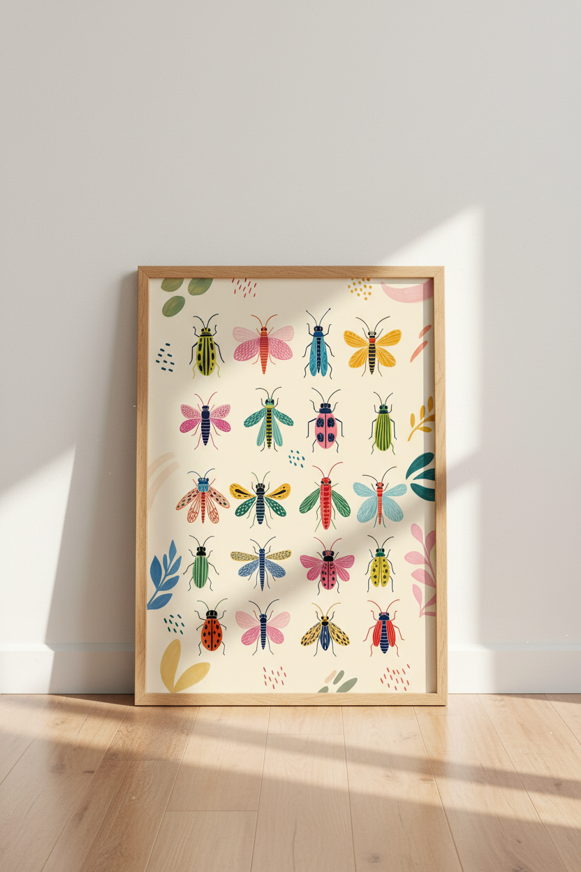 Colorful Bug &amp; Insect Wall Art Print | Nursery Decor | Whimsical Nature Poster