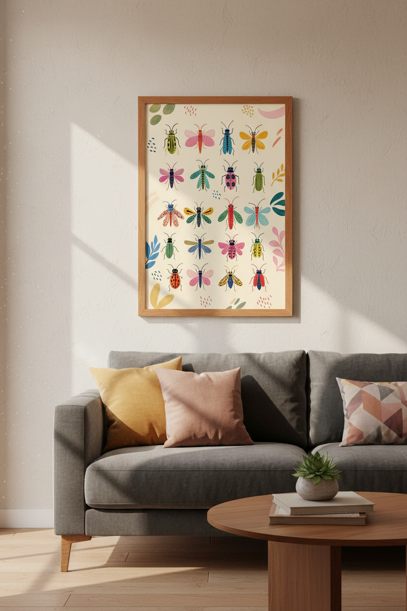 Colorful Bug &amp; Insect Wall Art Print | Nursery Decor | Whimsical Nature Poster