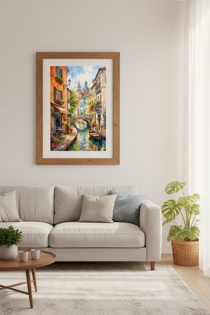 Venice Canal Watercolor Art Print | Italian City Wall Decor | Mediterranean Poster