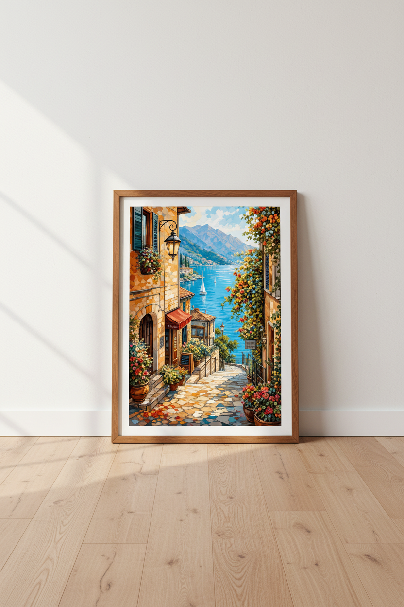 Lake Como Italy Wall Art | Mediterranean Coastal Decor, Italian Travel Poster