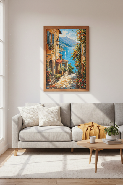 Lake Como Italy Wall Art | Mediterranean Coastal Decor, Italian Travel Poster