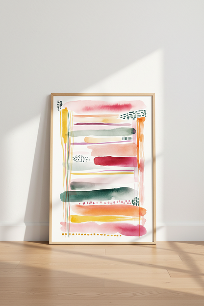 Abstract Watercolor Stripes Wall Art | Pink &amp; Gold Modern Decor | Boho Zen Poster