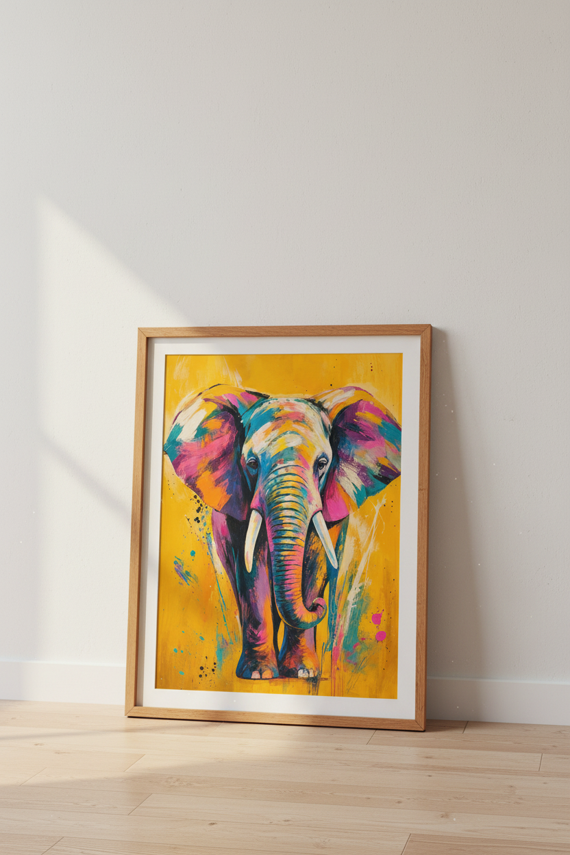 Abstract Elephant Wall Art | Colorful Animal Poster, Modern Living Room Decor