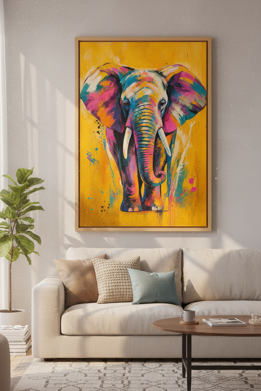 Abstract Elephant Wall Art | Colorful Animal Poster, Modern Living Room Decor