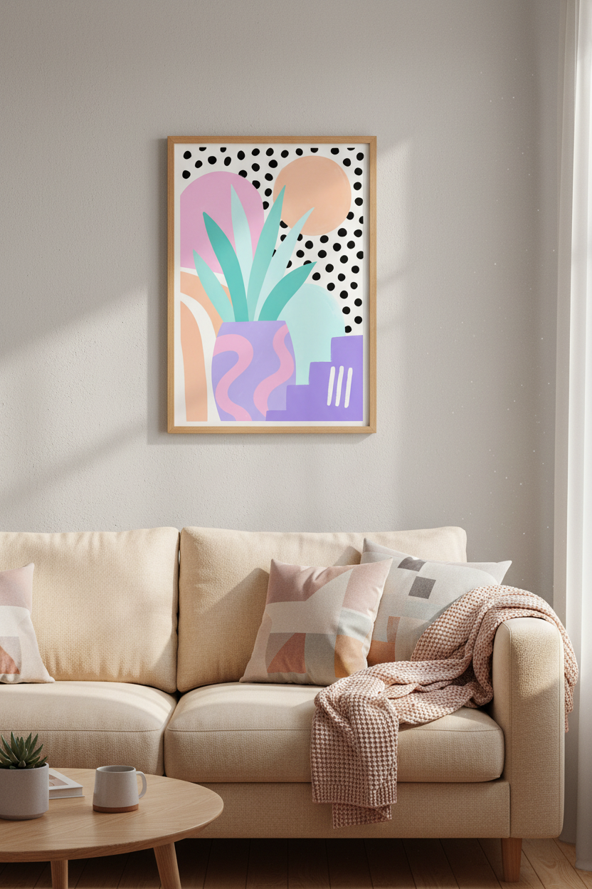 Pastel Memphis Wall Art Print | Abstract Botanical Decor | Modern Aesthetic Poster