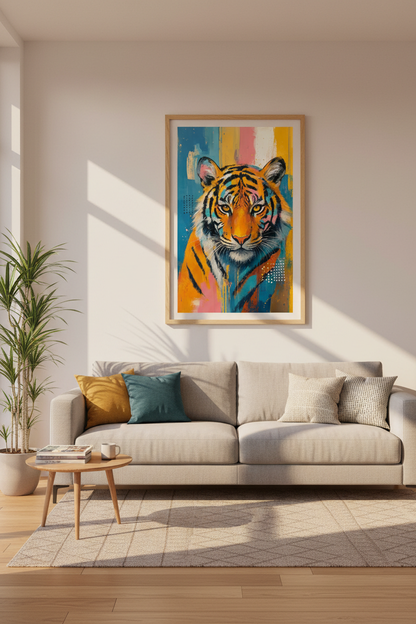 Abstract Tiger Wall Art Print | Colorful Modern Living Room Decor | Pop Art Poster