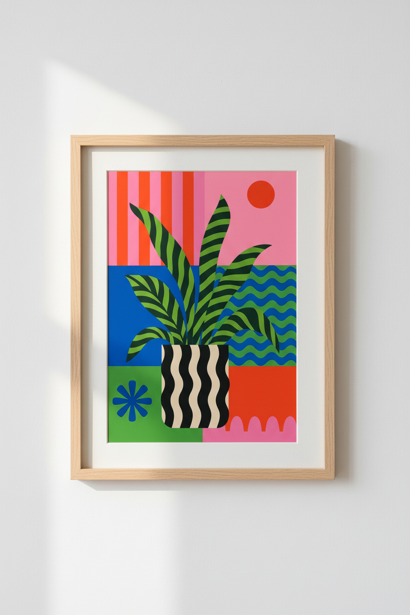Botanical Maximalist Print | Vibrant Abstract Plant Art, Colorful Home Decor