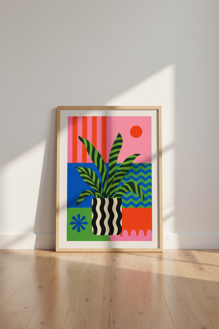 Botanical Maximalist Print | Vibrant Abstract Plant Art, Colorful Home Decor