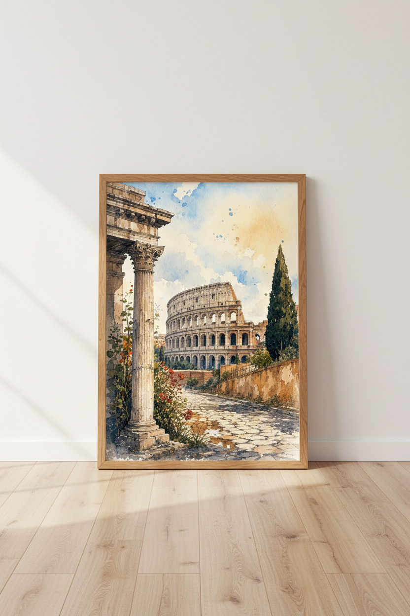 Rome Colosseum Watercolor Print | Italy Travel Poster | Large Architecture Art