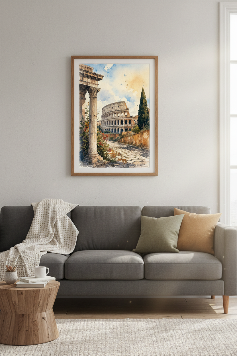 Rome Colosseum Watercolor Print | Italy Travel Poster | Large Architecture Art