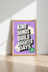 Kind Minds Quote Art | Purple Retro Typography Poster, Positive Classroom Wall Decor