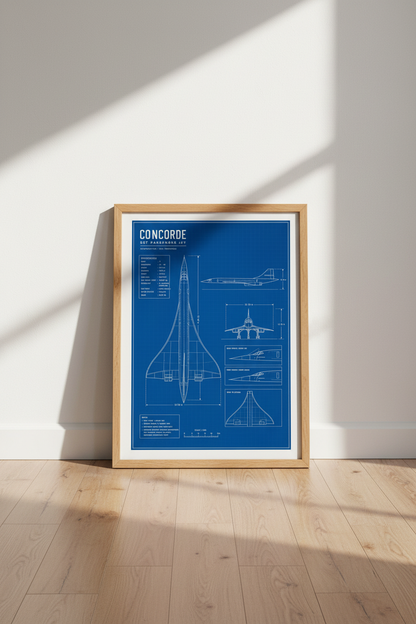 Concorde SST Blueprint Wall Art | Aviation Office Decor | Industrial Poster
