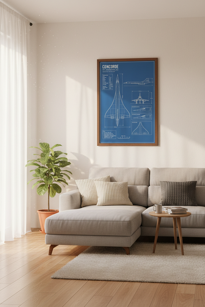 Concorde SST Blueprint Wall Art | Aviation Office Decor | Industrial Poster