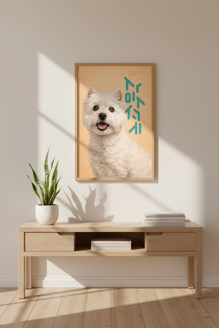 Westie Dog Wall Art Print | Minimalist West Highland Terrier Poster with Japanese Text