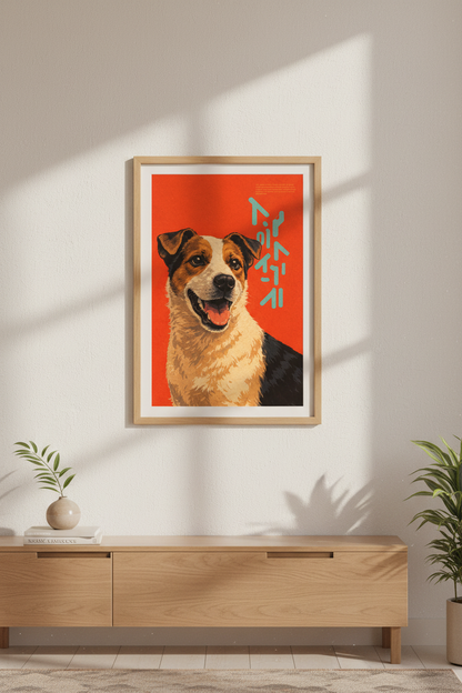 Retro Happy Dog Wall Art Print