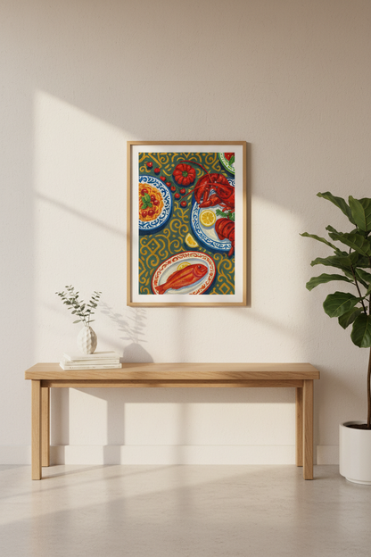Impressionist Seafood Dinner Wall Art Print | Kitchen Dining Room Decor | Italian Mediterranean Coastal Poster