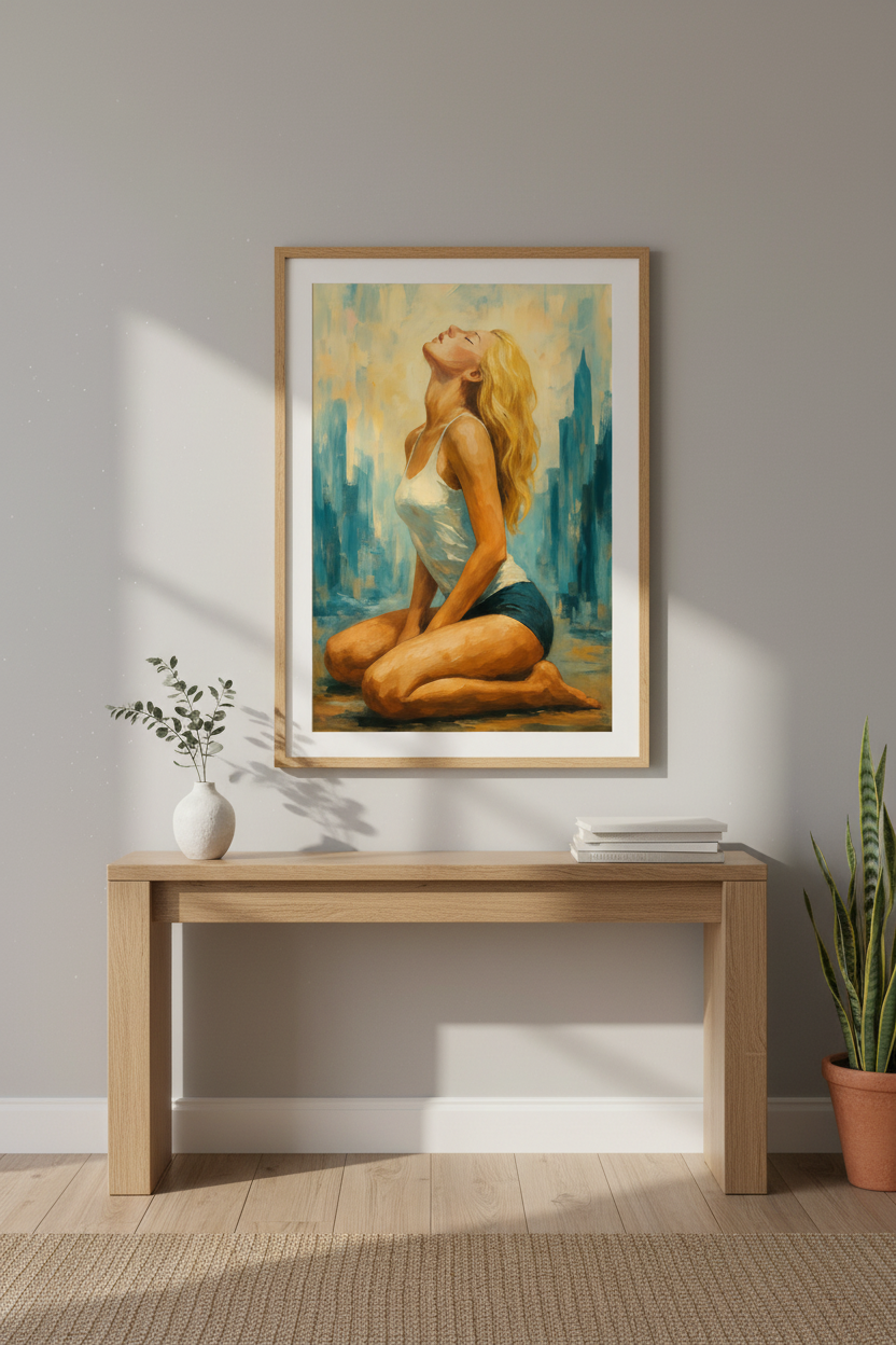 Abstract Expressionist Woman Wall Art Print | Boho Living Room Decor | Modern Figurative Poster | Teal &amp; Gold Canvas Art | Gift