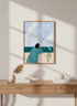 Woman Ocean View Wall Art | Coastal Living Room Decor | Peaceful Seagull Print