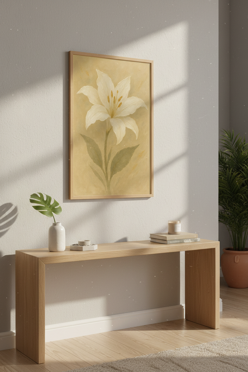 Minimalist Lily Wall Art Print | Boho Bedroom Decor | Rustic Farmhouse Poster | Neutral Floral Art | Cottagecore Flower Gift