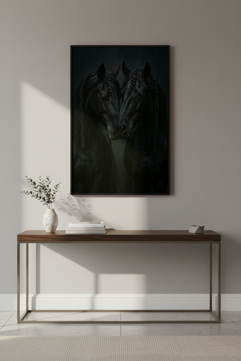 Dramatic Black Horse Wall Art Print | Dark Academia Decor | Moody Aesthetic Poster | Equine Photography | Farmhouse Art Gift