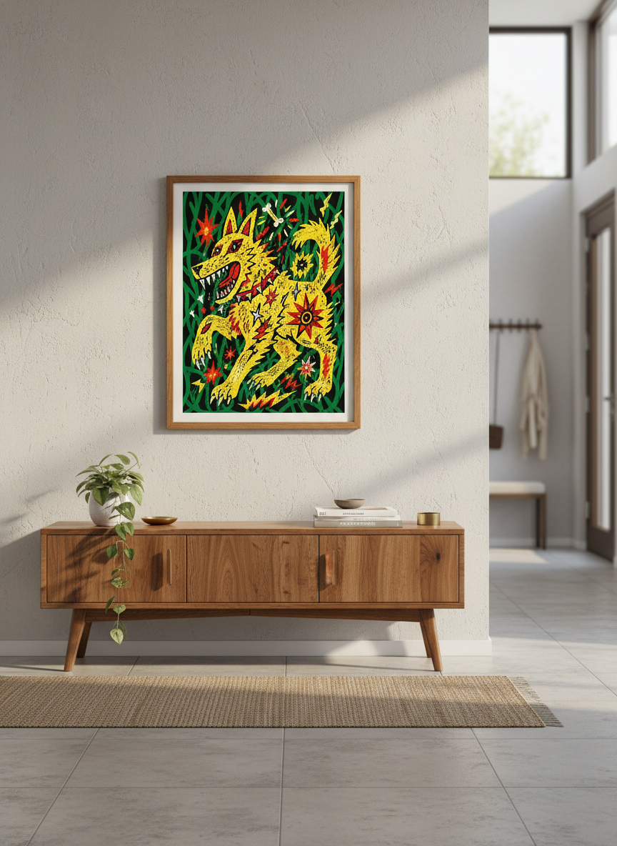 Abstract Dog Wall Art Print | Eclectic Living Room Decor | Vibrant Framed Poster | Modern Animal Art Ready to Hang