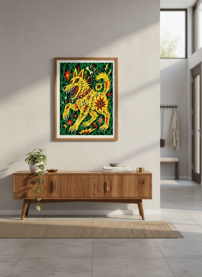 Abstract Dog Wall Art Print | Eclectic Living Room Decor | Vibrant Framed Poster | Modern Animal Art Ready to Hang