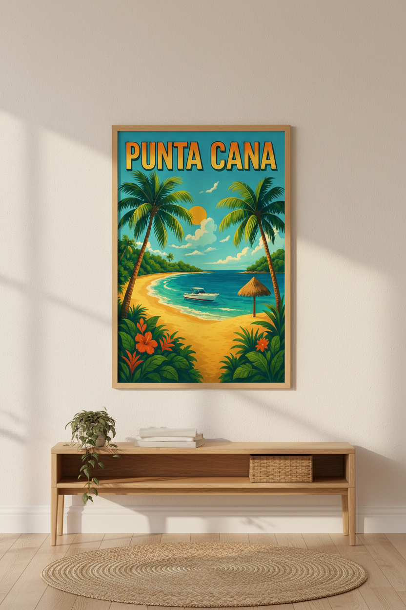 Retro Travel Punta Cana Wall Art Print | Boho Beach House Decor | Tropical Vacation Poster | Digital Download Available
