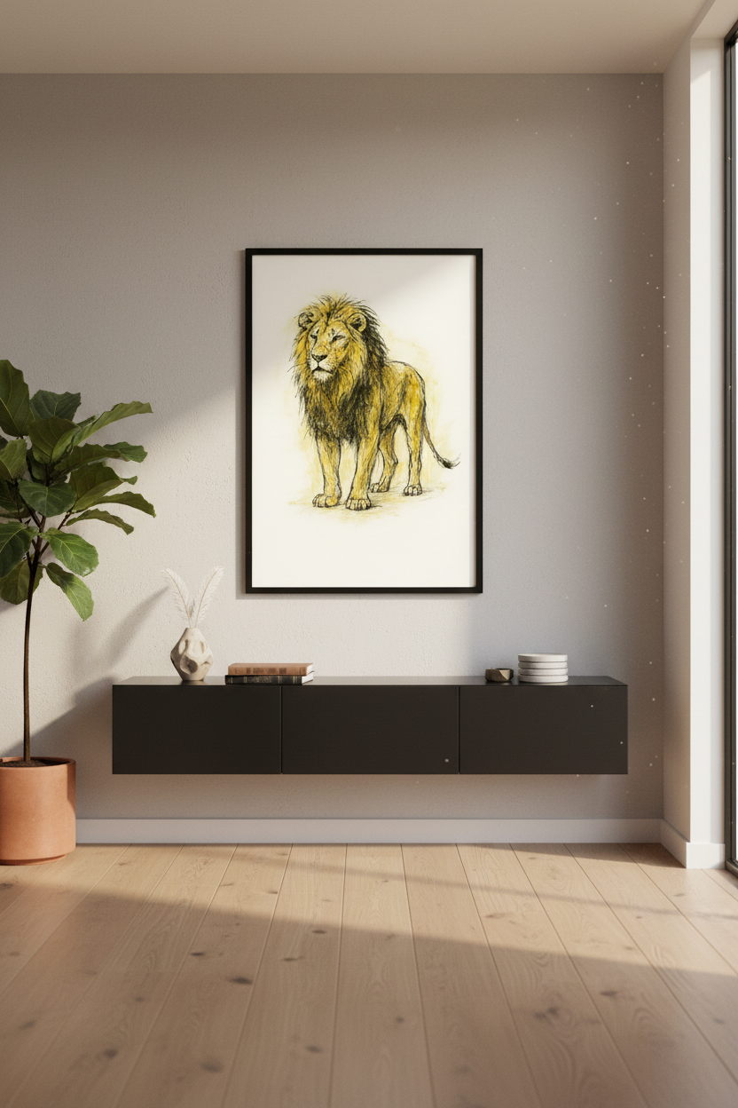 Majestic Lion Sketch Art Print | Wild Animal Wall Art | Safari Home Decor | King of the Jungle Poster | Modern Wildlife Print