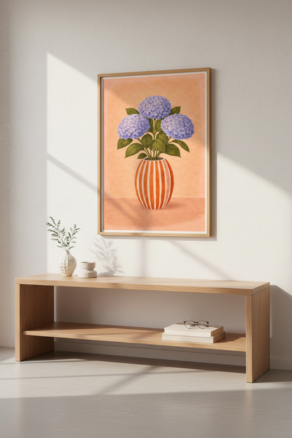 Botanical Hydrangea Wall Art Print | Boho Living Room Decor | Pastel Floral Framed Poster | Aesthetic Ready to Hang Art