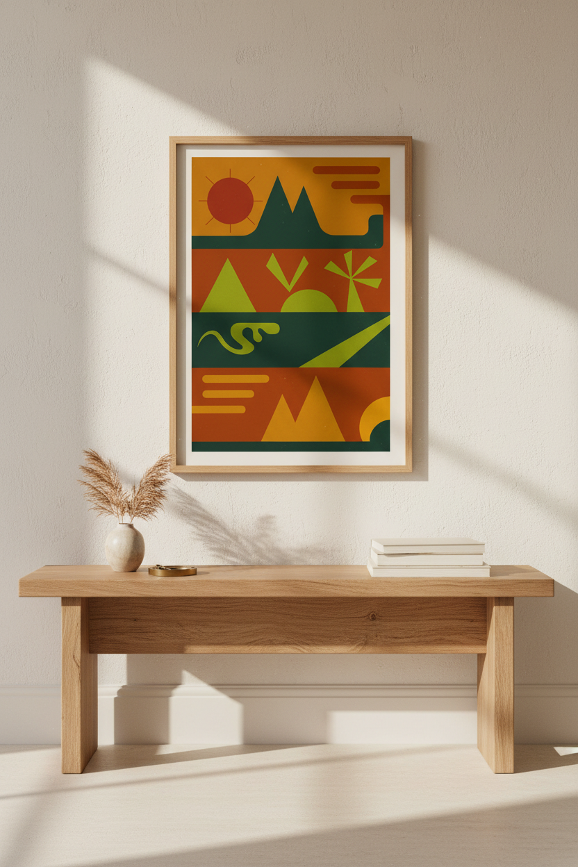 Abstract Landscape Framed Wall Art | Mid-Century Modern Decor | Nordic Style Poster Print | Earth Tones Ready to Hang