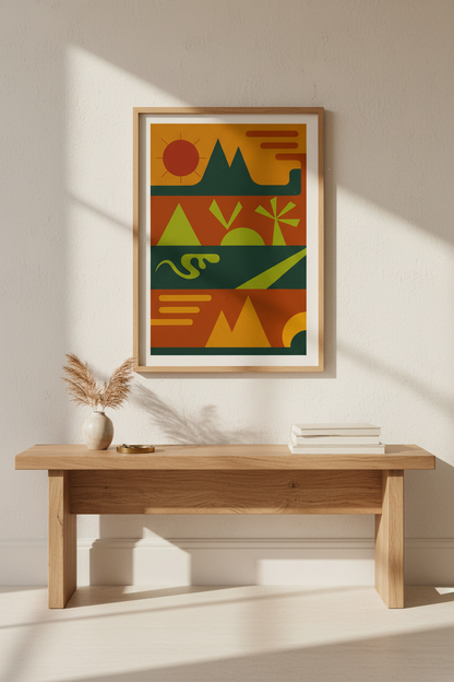 Abstract Landscape Framed Wall Art | Mid-Century Modern Decor | Nordic Style Poster Print | Earth Tones Ready to Hang