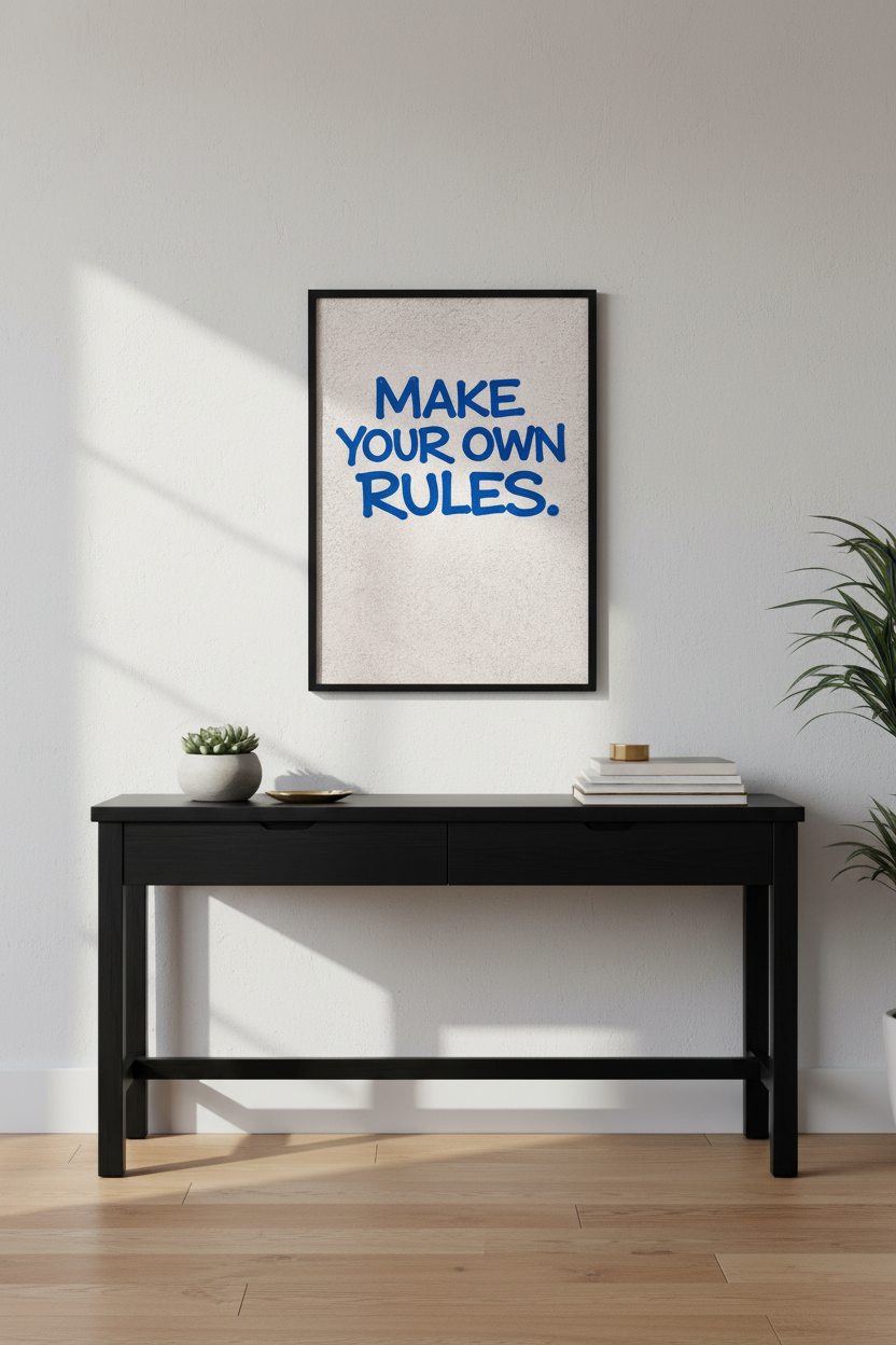Make Your Own Rules Poster Print | Blue Text Wall Art | Modern Motivational Quote Home Decor | Inspirational Wall Hanging