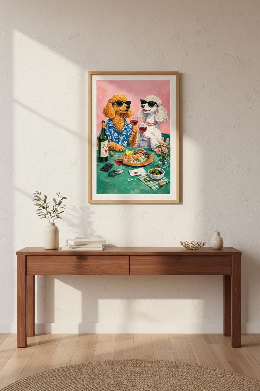 Eclectic Modern Poodle Dogs Wall Art Print | Dining Room Decor | Maximalist Chic Poster | Animal Lovers Gift | Digital Download