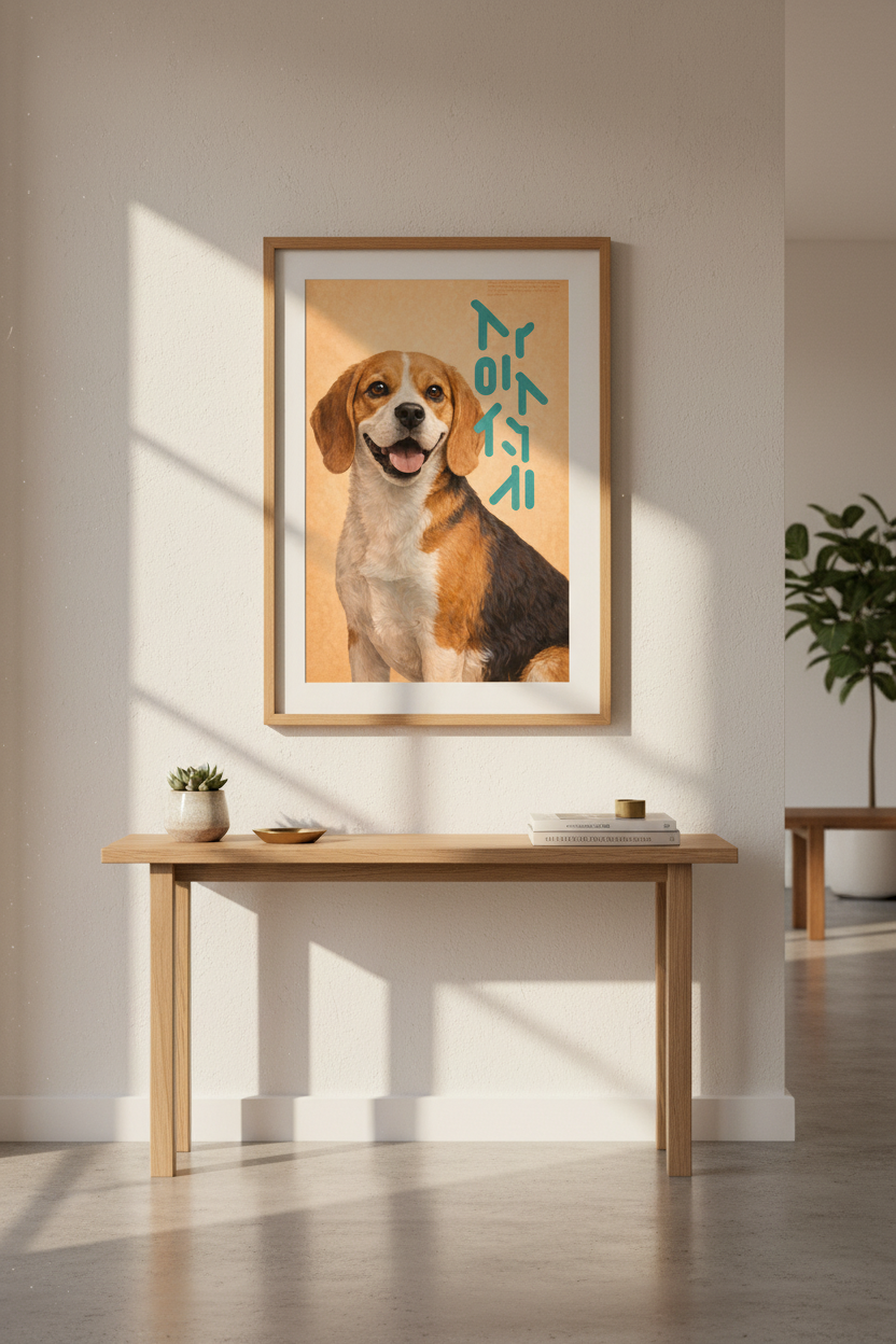 Happy Beagle Dog Art Print | Pet Lover Gift | Modern Animal Wall Art Framed | Dog Mom Decor | Ready to Hang Poster