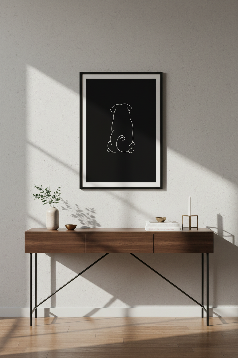 Minimalist Pug Line Art Print, Black &amp; White Dog Wall Art, Animal Lover Gift, Modern Home Decor, Pet Illustration Poster