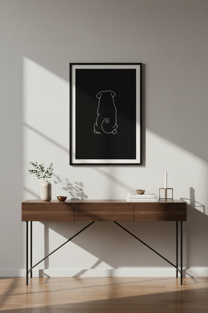 Minimalist Pug Line Art Print, Black &amp; White Dog Wall Art, Animal Lover Gift, Modern Home Decor, Pet Illustration Poster