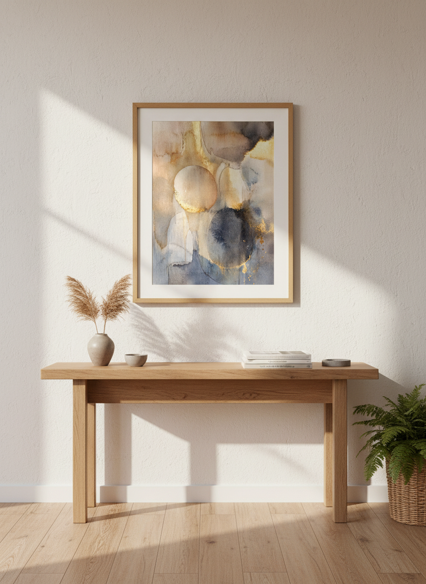 Abstract Gold Blue Watercolor Print | Modern Wall Art Decor | Neutral Home Poster
