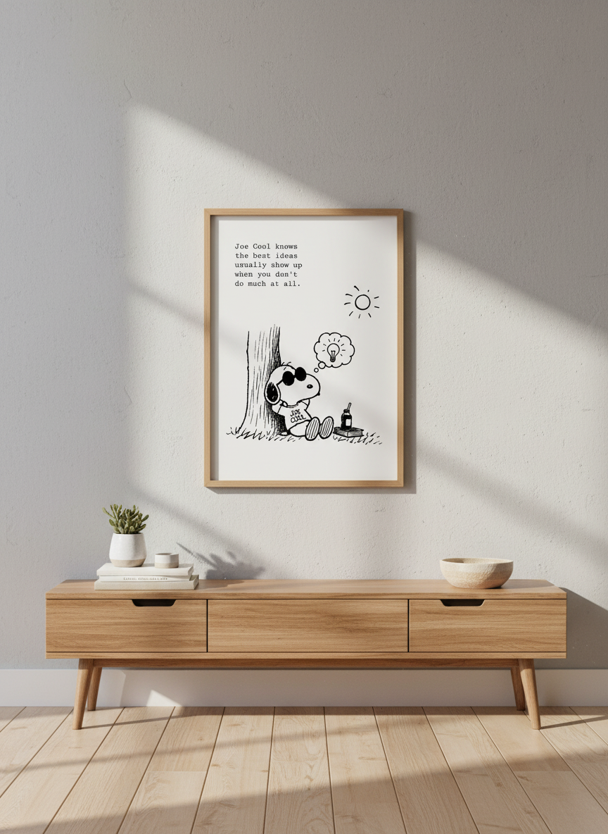Joe Cool Snoopy Quote Art | Minimalist Black &amp; White Print | Office Decor