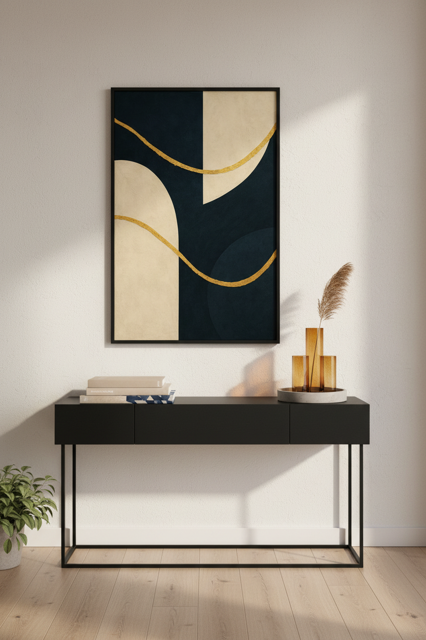 Abstract Geometric Wall Art Print | Modern Navy Gold Decor | Minimalist Living Room Poster | Art Deco Bedroom Decor | Digital Download